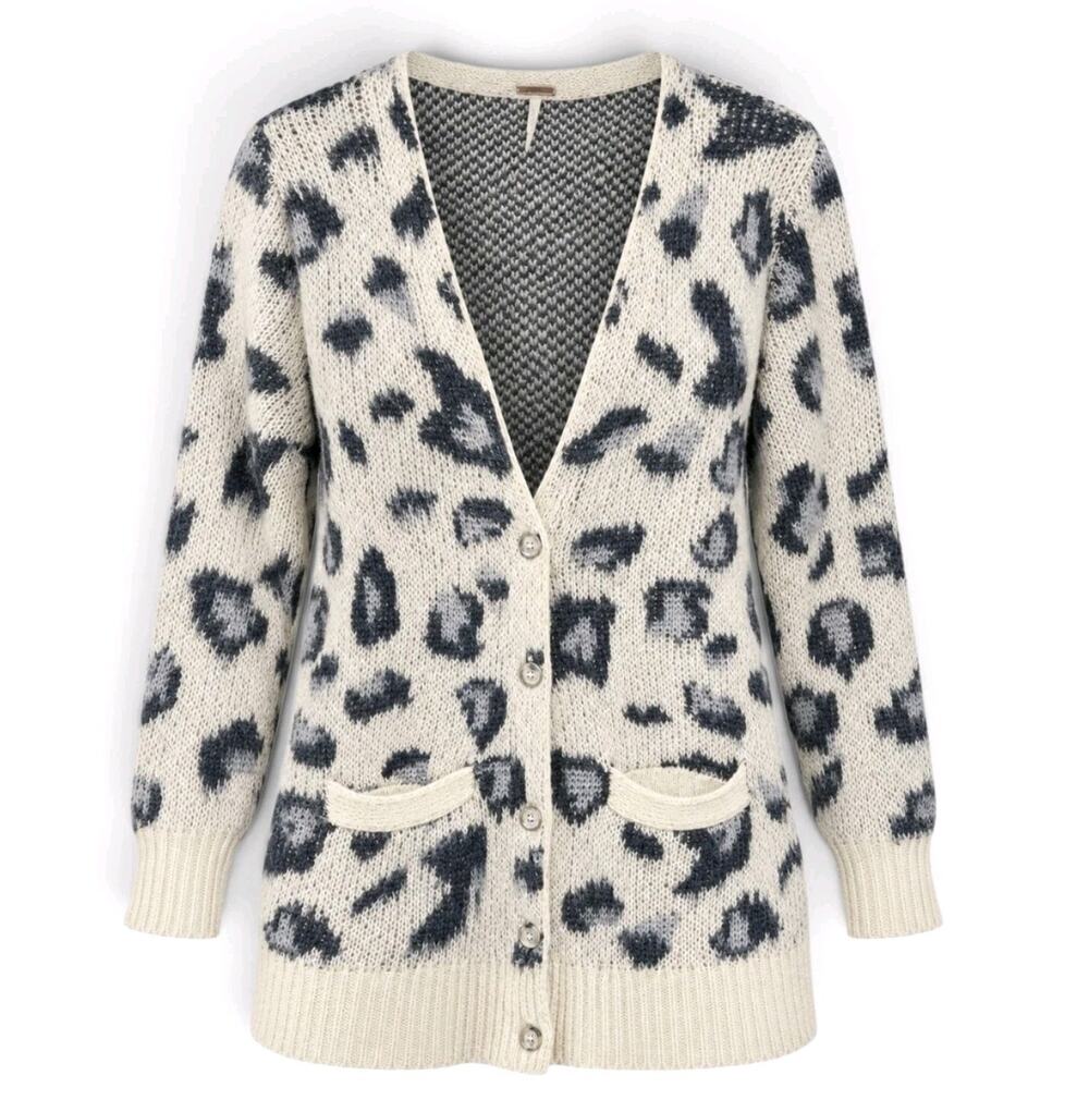 Free People Cardigan Sweater Animal Print Out Of Africa Oversized Womens Small
